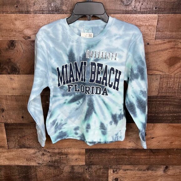 dreamsicle Kids Sweatshirt Tie Dye Miami Beach Logo Blue White Aqua Kids Medium - Picture 11 of 11